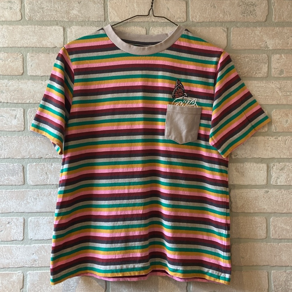 Santa Cruz Multicolored Striped Monarch Butterfly Mushroom Daisy Crewneck Tee